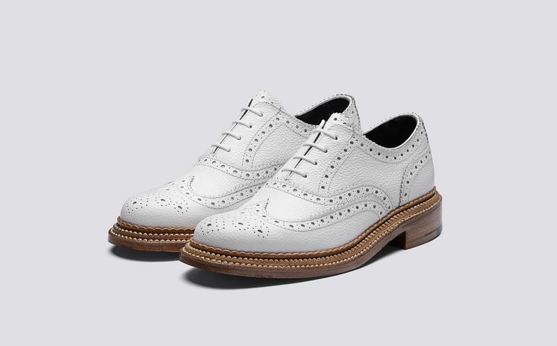 Grenson Rose Womens Oxford Shoes - White Grain Leather on Triple Welt Leather Sole LA7086